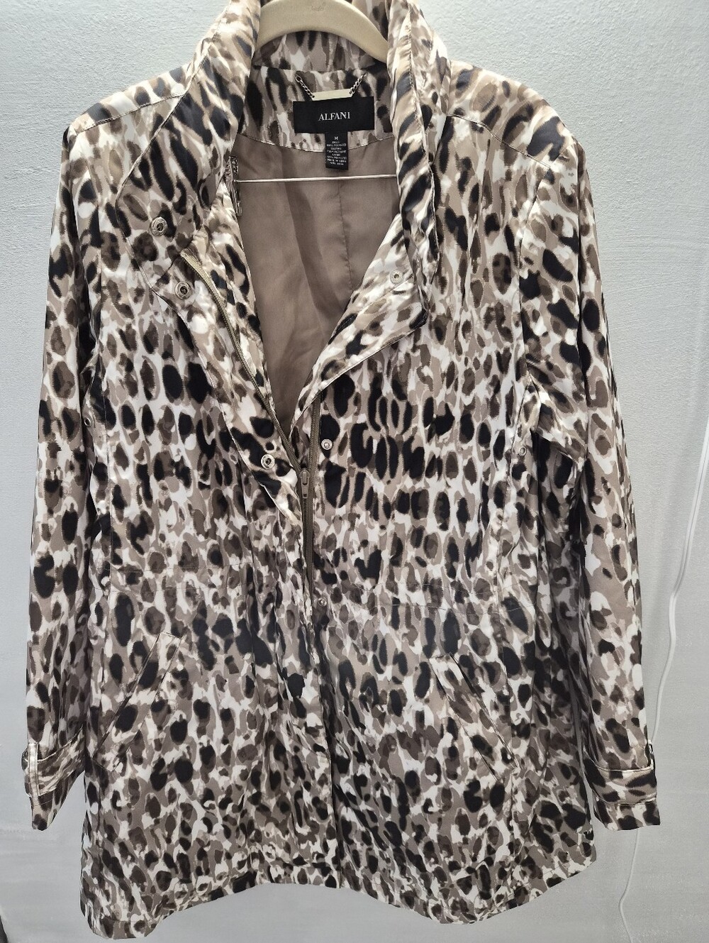 Alfani Beige and Black Leopard-Print Tunic Jacket/Rain Coat